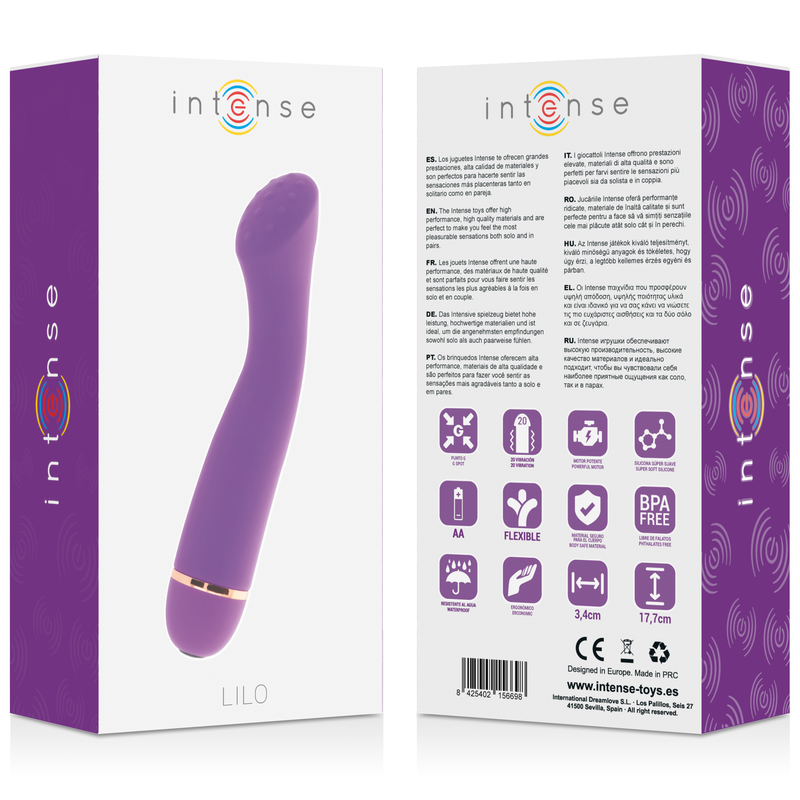 Intense Fun - Lilo, 20 Speed ​​Vibrator, Soft Silicone, Waterproof, 3.5cm x 17.8cm, Purple