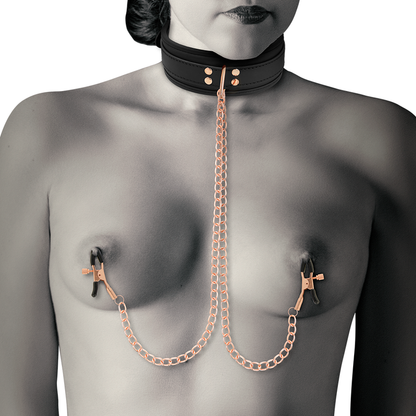 Coquette Chic Desire - Fantasy Nipple Clamp Necklace in Vegan Leather and Neoprene