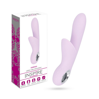 Inspira Glamor - Ximena Rabbit Mallow, Rechargeable Vibrator, 7 Vibration Functions + 5 Speed ​​Controls, Water Resistant, Hypoallergenic Silicone, Curved Design, Flexible Clitoral Stimulator