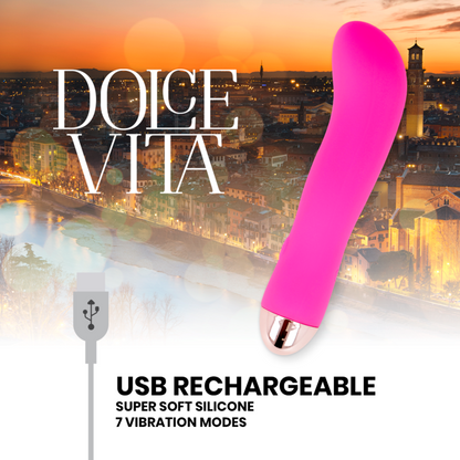 Dolce Vita - Two Pink 7-Speed ​​Rechargeable Vibrator, Soft Silicone, 13.2cm Length