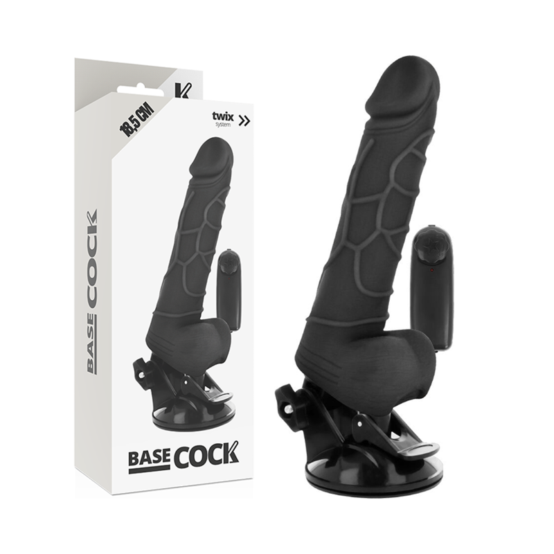 Basecock - Realistic Vibrator With Remote Control Black 18.5 cm