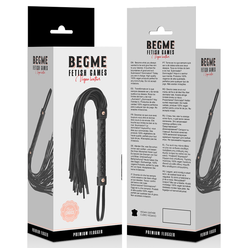 Begme Black Edition - Quality Vegan Leather Whip, Ideal for BDSM Games