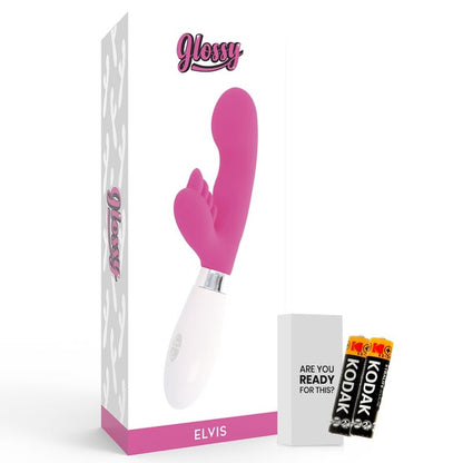 Glossy - Elvis Rabbit Pink, Silicone Vibrator with 10 Functions, 12cm, Works with 2 AAA Batteries