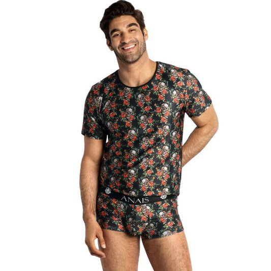 Anais Men - Power T-Shirt XL with Roses and Skulls Print, Classic Underwear