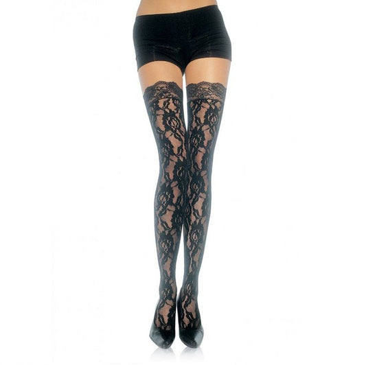 Leg Avenue Hosiery - Floral Lace Stockings, Size: O/S, Color: Black, Composition: 100% Polyamide/Nylon