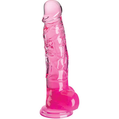 King Cock Clear - Realistic Curved Dildo With Balls 16.5 cm Pink, Water Resistant, TPE Material