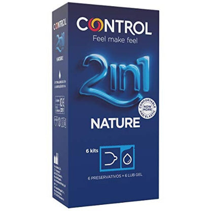 Control Condoms - Kit Duo Natura 2-in-1, Condoms + Lubricating Gel, 6 Units