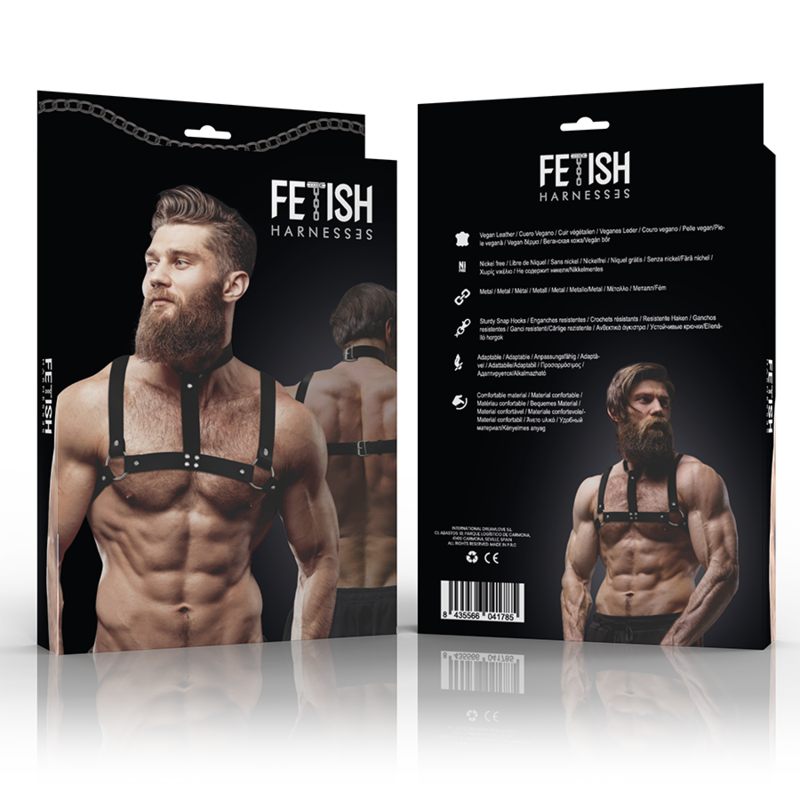 Fetish Submissive Attitude - Adjustable Eco Leather Chest Harness With Necklace For Men