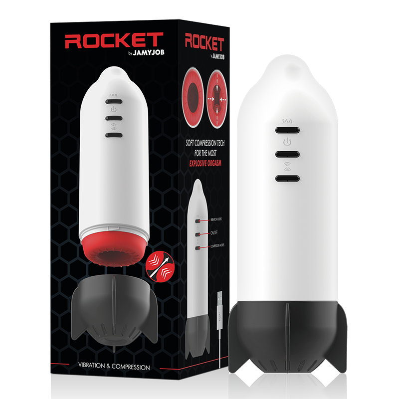 Jamyjob Rocket Compression and Vibrating Masturbator, 7 Modes of Rocket Pleasure, USB Rechargeable