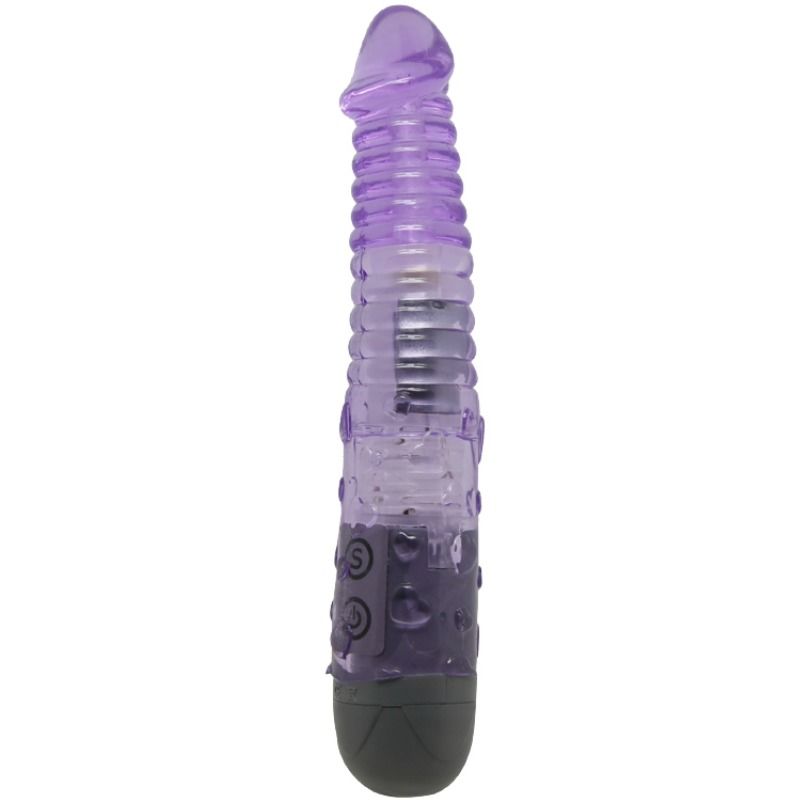 Baile Vibrators - Violet Multi-Climax Vibrator with 10 Functions, Ribbed Shaft, Water Resistant, TPR, 2AAA Batteries, Measurements: See Image