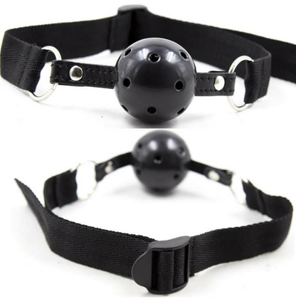 Ohmama Fetish Black Breathable Ball Gag - BDSM Toy With Adjustable Black Fabric Straps