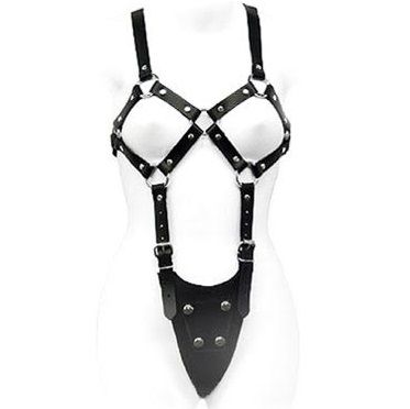 Leather Body - Exposed Leather Body with Dildo, Adjustable Harness S/XL