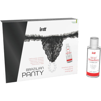 Intt Releases - Black Brazilian Panties With Pearls and Strawberry Lube Gel, 50ml