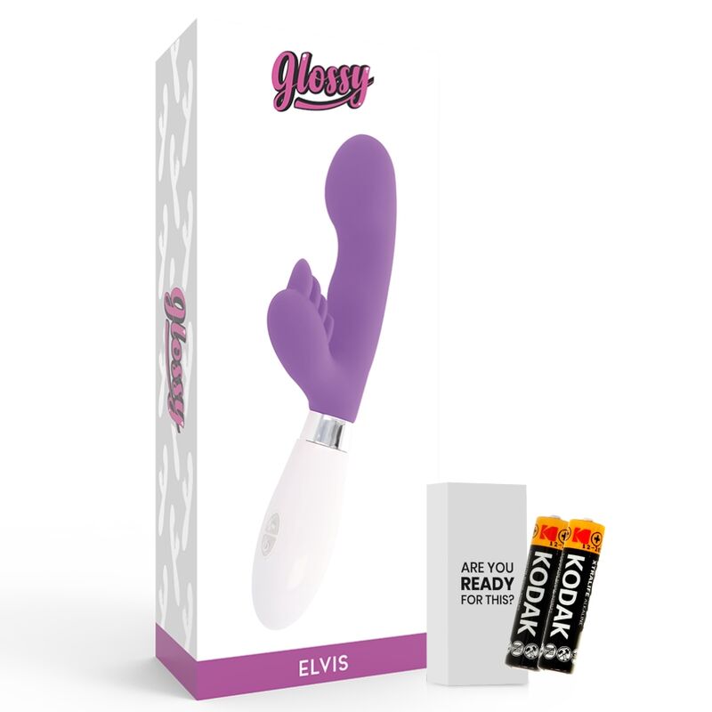 Glossy - Rabbit Elvis Violet, Silicone Vibrator with 10 Modes, 12cm, Works with 2 AAA Batteries