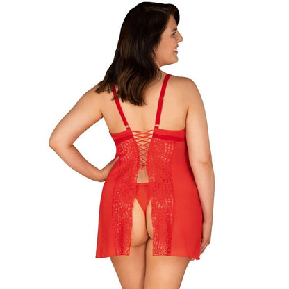 Obsessive Chemise - Blossmina 6XL/7XL Hot Red Sexy Nightdress &amp; Thong Set