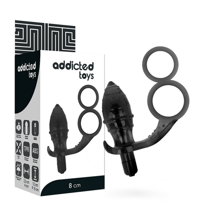 Addicted Toys - Double Ring Anal Plug with Vibrator, Black