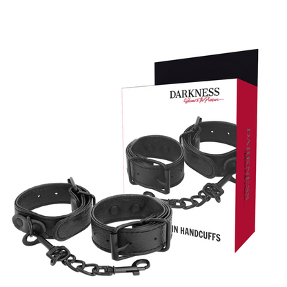 Darkness Bondage - Thin Textured Wide Handcuffs, Stylish BDSM Accessory Made of PU and Metal, Nickel Free