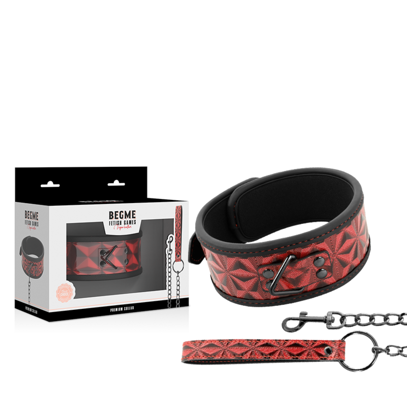 Begme Red Edition - Vegan Leather BDSM Collar With Nickel Free Metal Chain