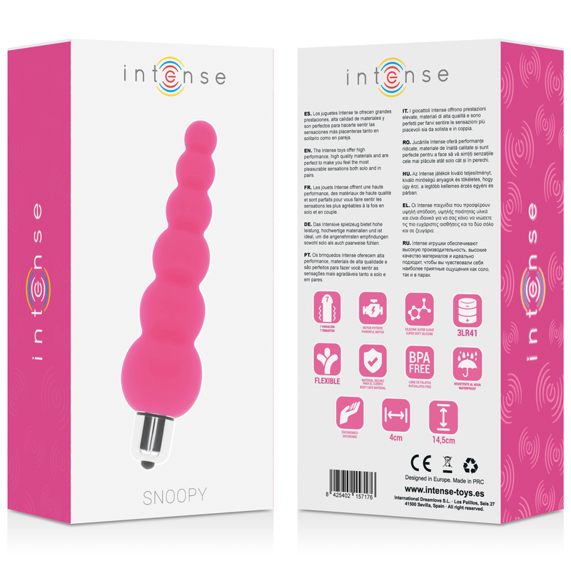 Intense Anal Toys - Snoopy, Anal and Vaginal Vibrator, 7 Vibration Modes, Soft Silicone, Waterproof, Dimensions: 13.5 cm x 3.5 cm