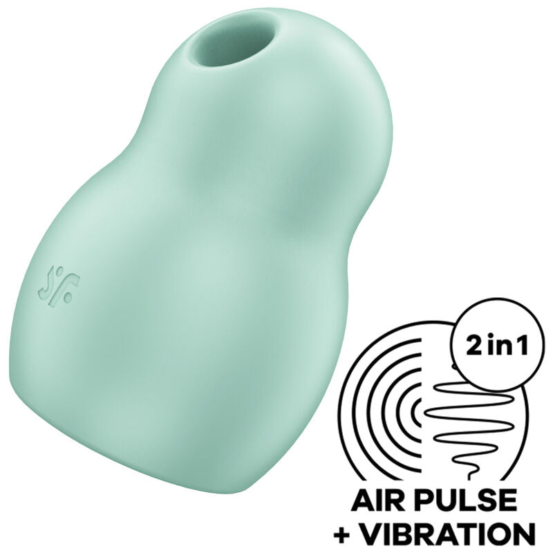 Satisfyer Air Pulse - Pro To Go 1 Double Air Pulse Stimulator and Vibrator, Soft Silicone, Water Resistant (IPX7) - Green