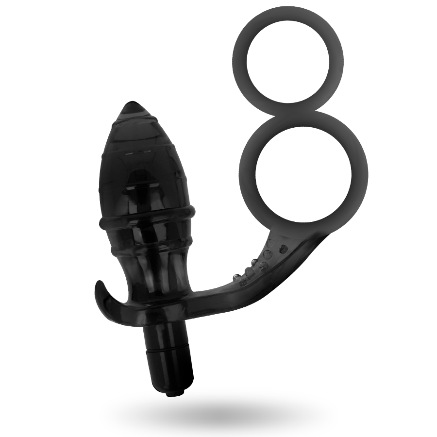 Addicted Toys - Double Ring Anal Plug with Vibrator, Black