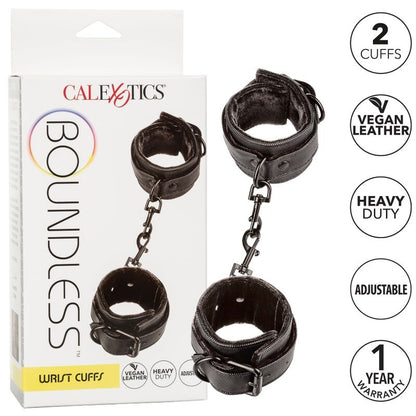 California Exotics - Boundless - Fully Adjustable BDSM Wrist Cuffs with Pivoting Design and Vegan Leather Lining