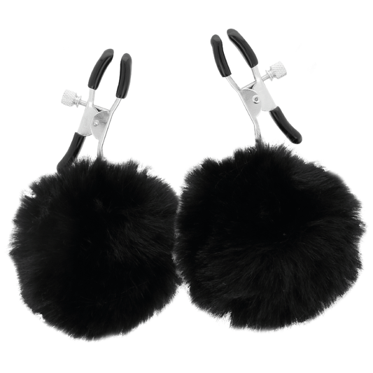 Darkness Sensations - Pom Pom Nipple Clips, Fully Adjustable, Pom Pom Decorated, Nickel Free Metal