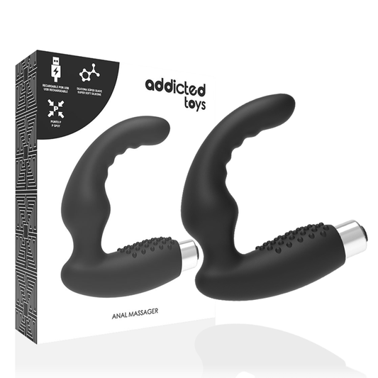 Addicted Toys Rechargeable Prostate Vibrator Model 2 - Black, 10 Vibration Modes, 100% Medical Silicone