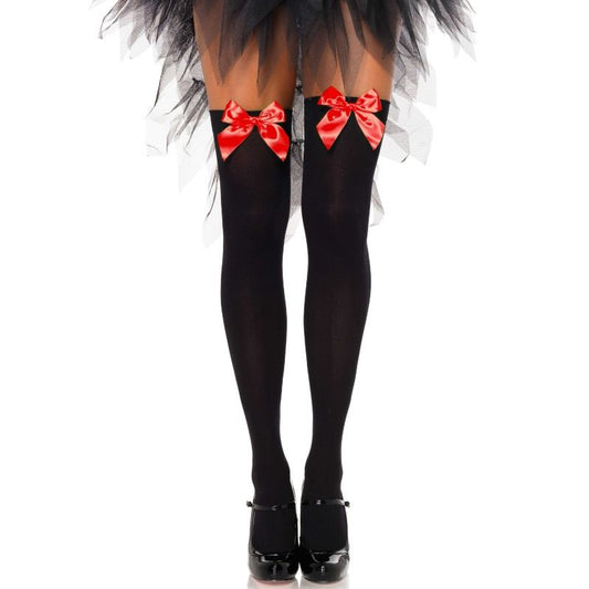 Leg Avenue Hosiery - Black Over The Knee Socks with Red Bow, One Size