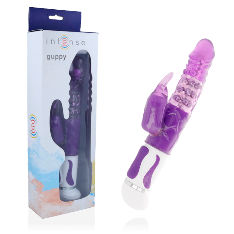 Intense Purple Rabbit Guppy Vibrator, 12 Vibration Modes and 4 Rotation Modes, Intense Couples Toys