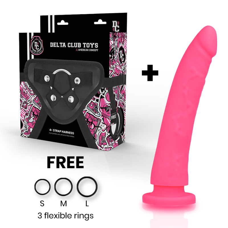 Delta Club - Set Harness, Dildo and Silicone Rings Pink 20 x 4 cm