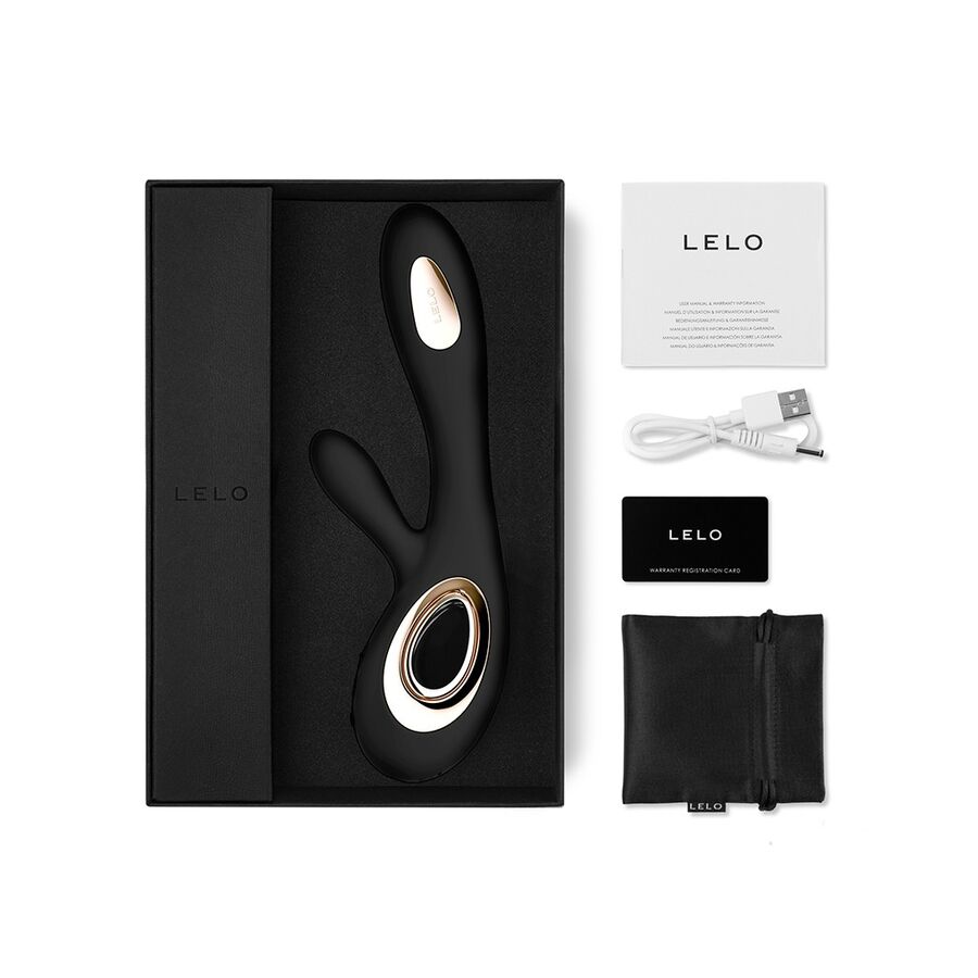 Lelo Soraya Waves Rabbit Vibrator Deep Black - Dual Clitoris and G Spot Stimulation, WaveMotion Technology, Soft Silicone, Rechargeable, Dimensions and Features