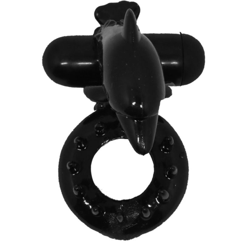 Baile For Him - Sweet Dolphin Clitoris Stimulator Ring, Made of High Quality Silicone, Strong Vibration, Material: TPR and ABS, Size: See Picture, Color: Black, Batteries: 3XLR41 (Included)