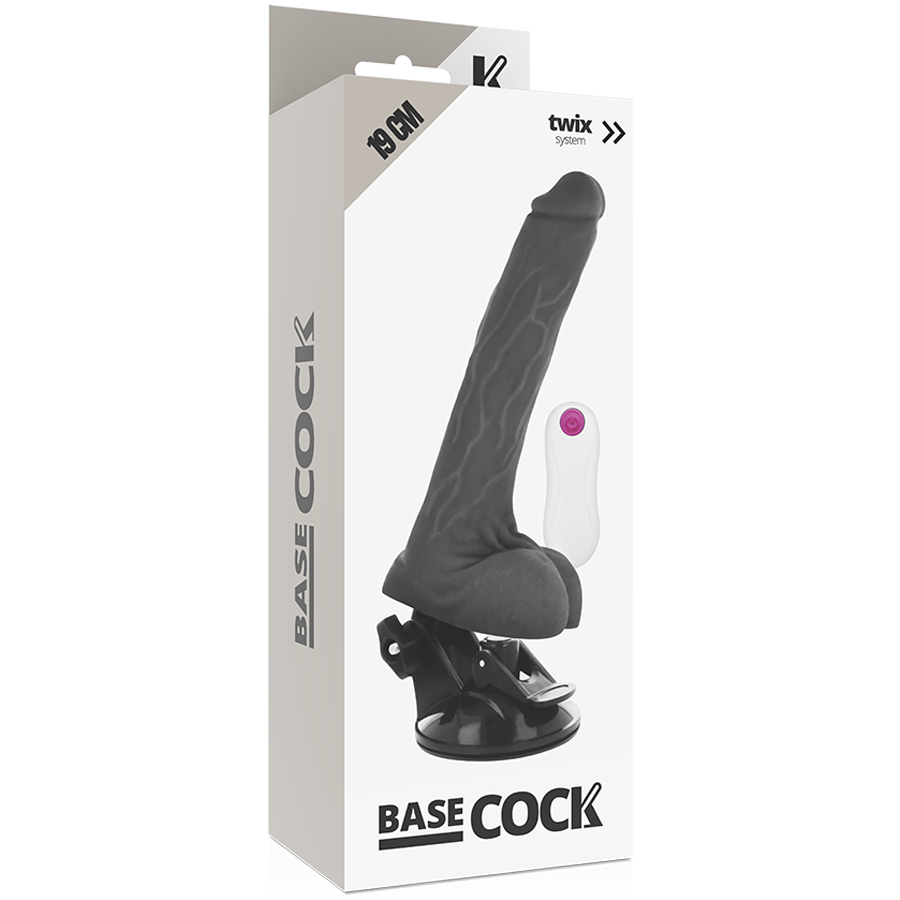 Basecock - Realistic Vibrator With Remote Control Black 19cm, 12 Vibration Modes, Silky TPE Material, Free Falatos