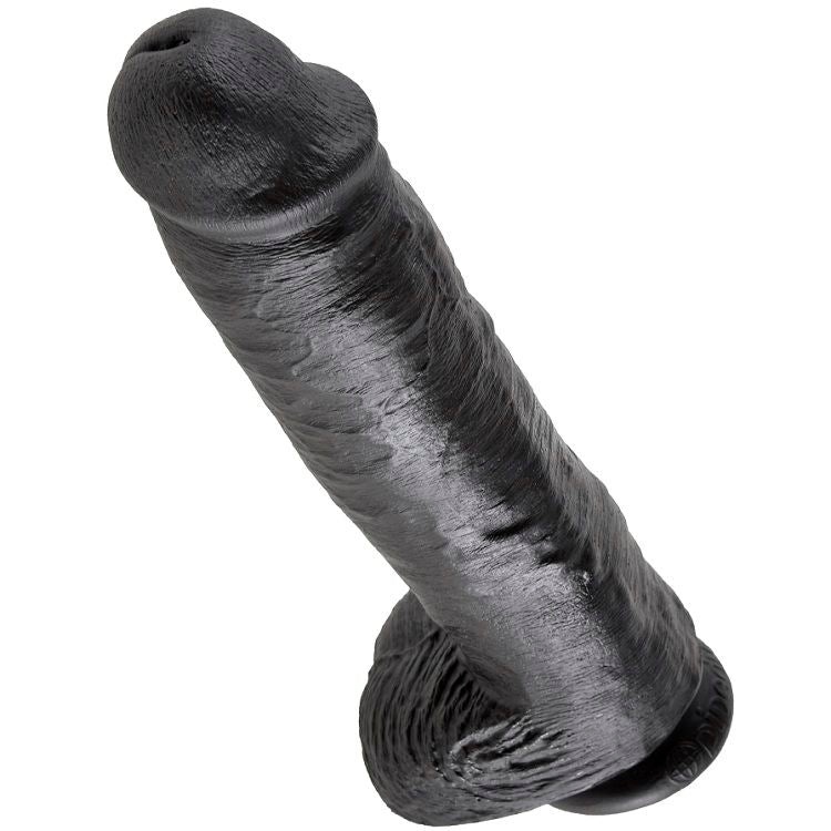 King Cock- Penis De 11" Negru Cu Bile 28 Cm