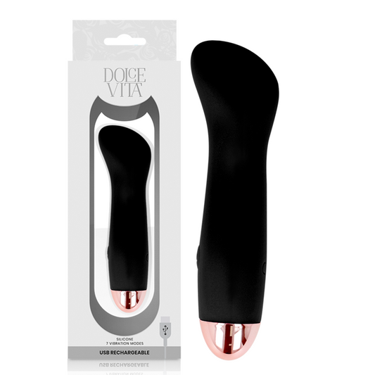 Dolce Vita - One Black Rechargeable Vibrator With 7 Speeds, Soft Silicone, 12.5cm Length, Elegant Design and Increasing Power