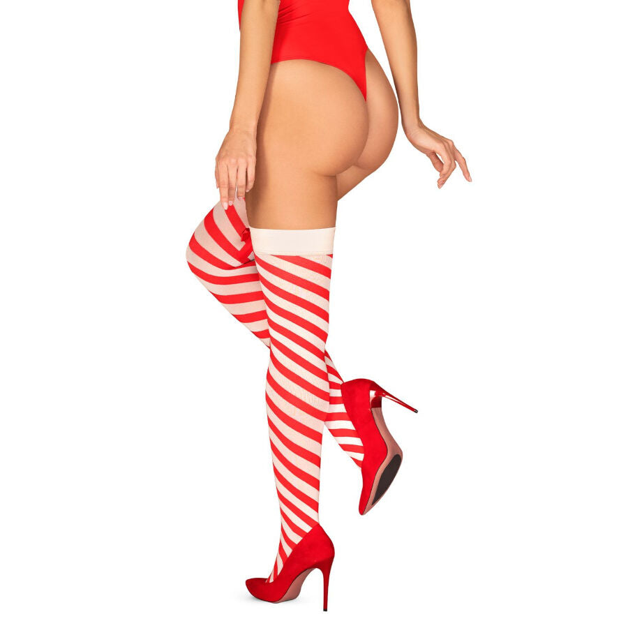 Obsessive Xmas - Red-White Striped Kissmas Stockings - S/M