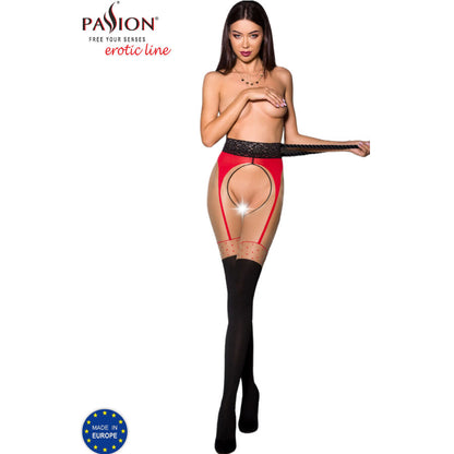 Passion Woman Garter &amp; Stock - Passionate Red Stockings 20/40 DEN, Size 1/2