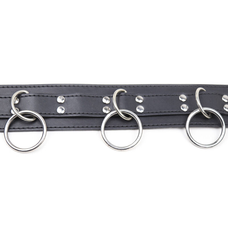 Ohmama Fetish - 3 Ring Submission Collar (Faux Leather, Adjustable)