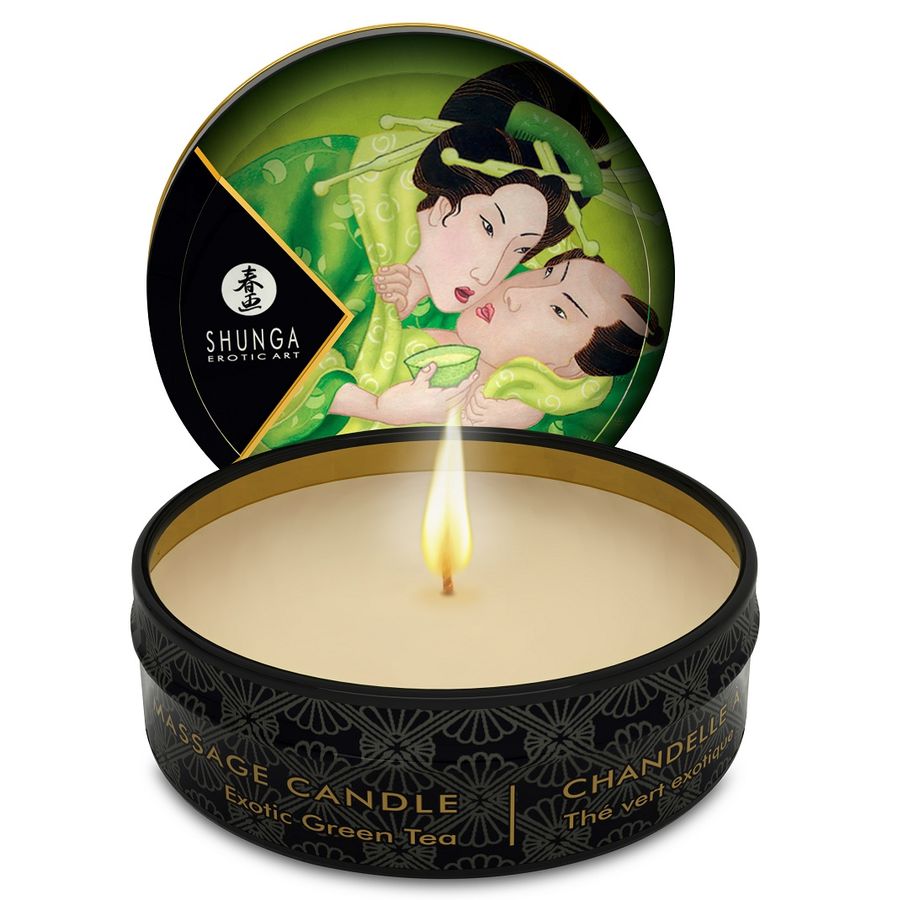 Shunga Candles - Mini Caress by Candlelight Massage Candle with Green Tea Scent, 30 ml