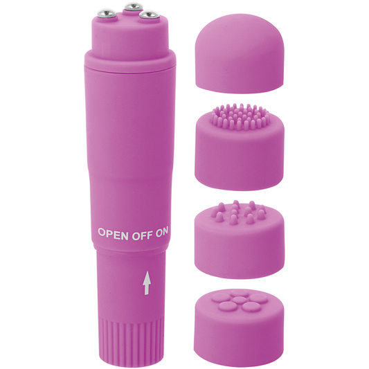 Glossy - Kurt Purple Pocket Massager, Mini Massager with 4 Soft Heads, Size 10.7cm, Waterproof, Silent