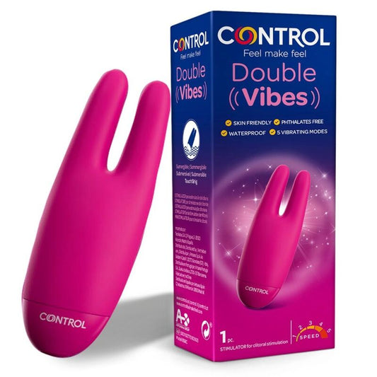 Control - Dual Vibration Stimulator, 2 Heads, 5 Vibrations, Soft Silicone, Submersible, 3 Hours Battery Life