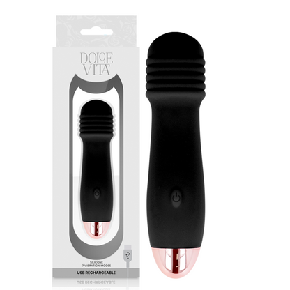 Dolce Vita - Three Black 7-Speed ​​Rechargeable Vibrator, Soft Silicone, 12.2cm Length