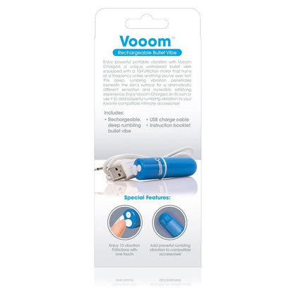 Screaming O Rechargeable Vibrating Bullet Vooom Blue - Powerful Vibrations and Water Resistant, 10 Functions, Rechargeable