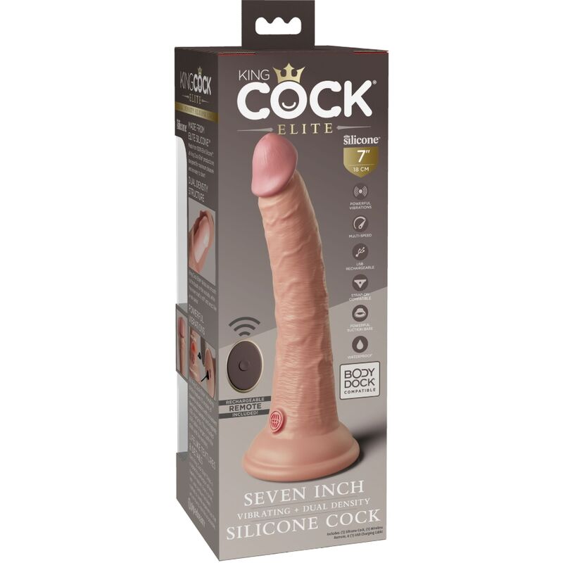 King Cock- Vibrator Cu Dildo Realist De Elită Și Telecomandă Din Silicon 17,8 Cm