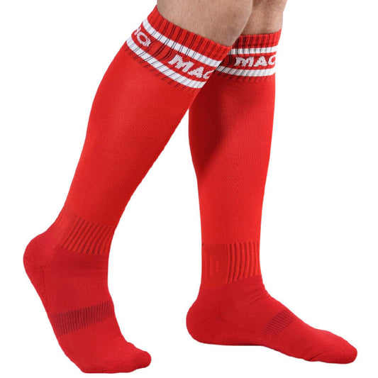 Macho Underwear - Long Red Football Style Socks, One Size