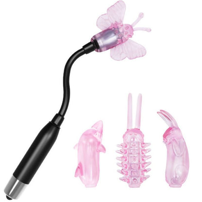 Baile Stimulating - Wizard Magic Wand Stimulator 4 Heads Vibrator, Strong Vibration, Waterproof, Batteries: 1 LR1, Material: TPR and ABS, Size: See Picture, Latex Free, Bendable Neck