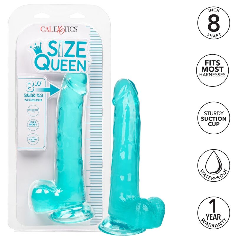 California Exotics - Dildo Size Queen Blue 20.3 cm, Realistic, With Suction Cup, Waterproof