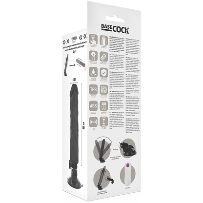 Basecock - Realistic Vibrator With Remote Control Black 21cm, 12 Vibration Modes, Silky TPE Material, Free Falatos