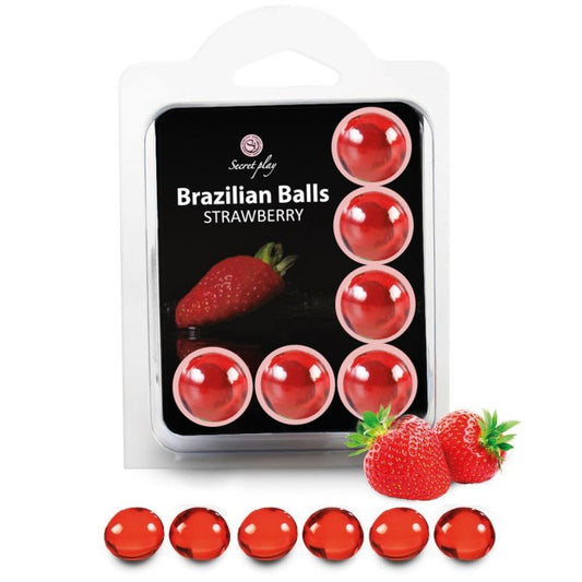 Secretplay - Set of 6 Strawberry Brazilian Balls with Delicious Flavor for Erotic Foreplay